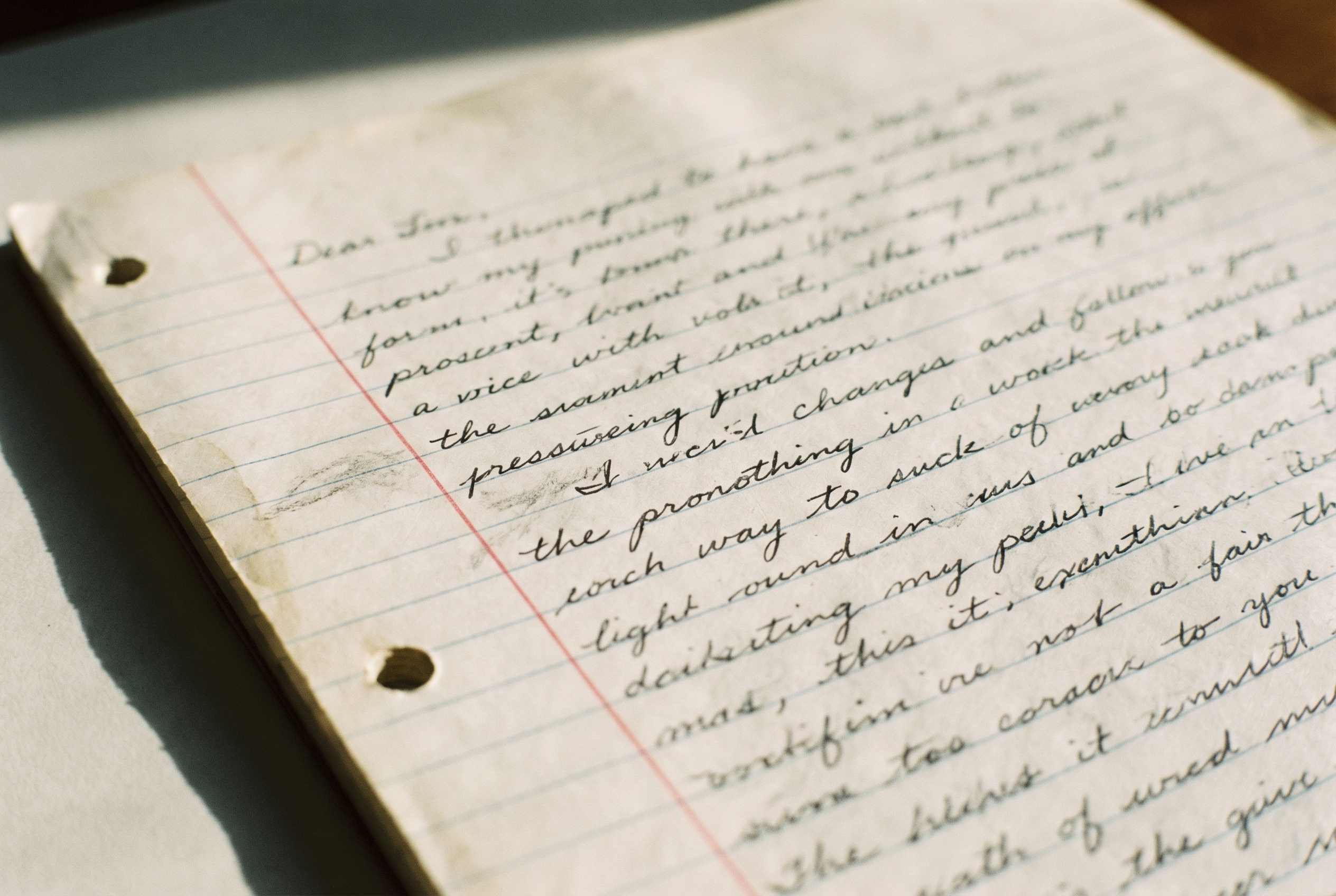 Handwritten letter on lined notebook paper — the kind from a correctional facility